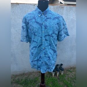 PreOwned Reyn Spooner Tailored Fit Hawaiian Print Blue Full Button Men's XL